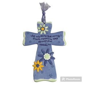 Vintage Faithgirlz Cross Flower Power Galatians 5:6 Faith Love Blue Ceramic